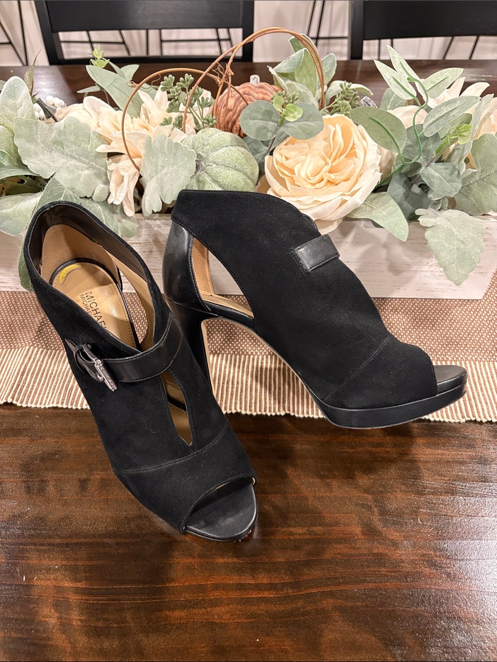 Michael Kors Black Suede Peep-Toe Cutout Heels